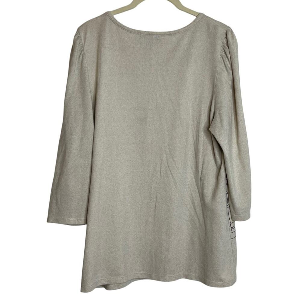 ByDesign Lightweight Sweater Womens XL Beige Paris Cityscape 3/4 Sleeve Top - Picture 4 of 7